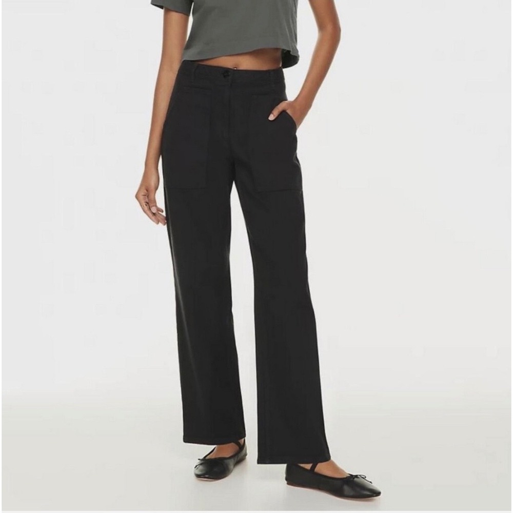 Wilfred Free Utility Pants Womens 4 Black High Rise Wide Leg Patch Pocket Cotton